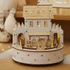 Village de Noël en bois lumineux et musical à piles (H19 cm) Maison de famille