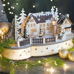 Village de Noël lumineux en bois à piles (35 x H19 cm) Transylvanie