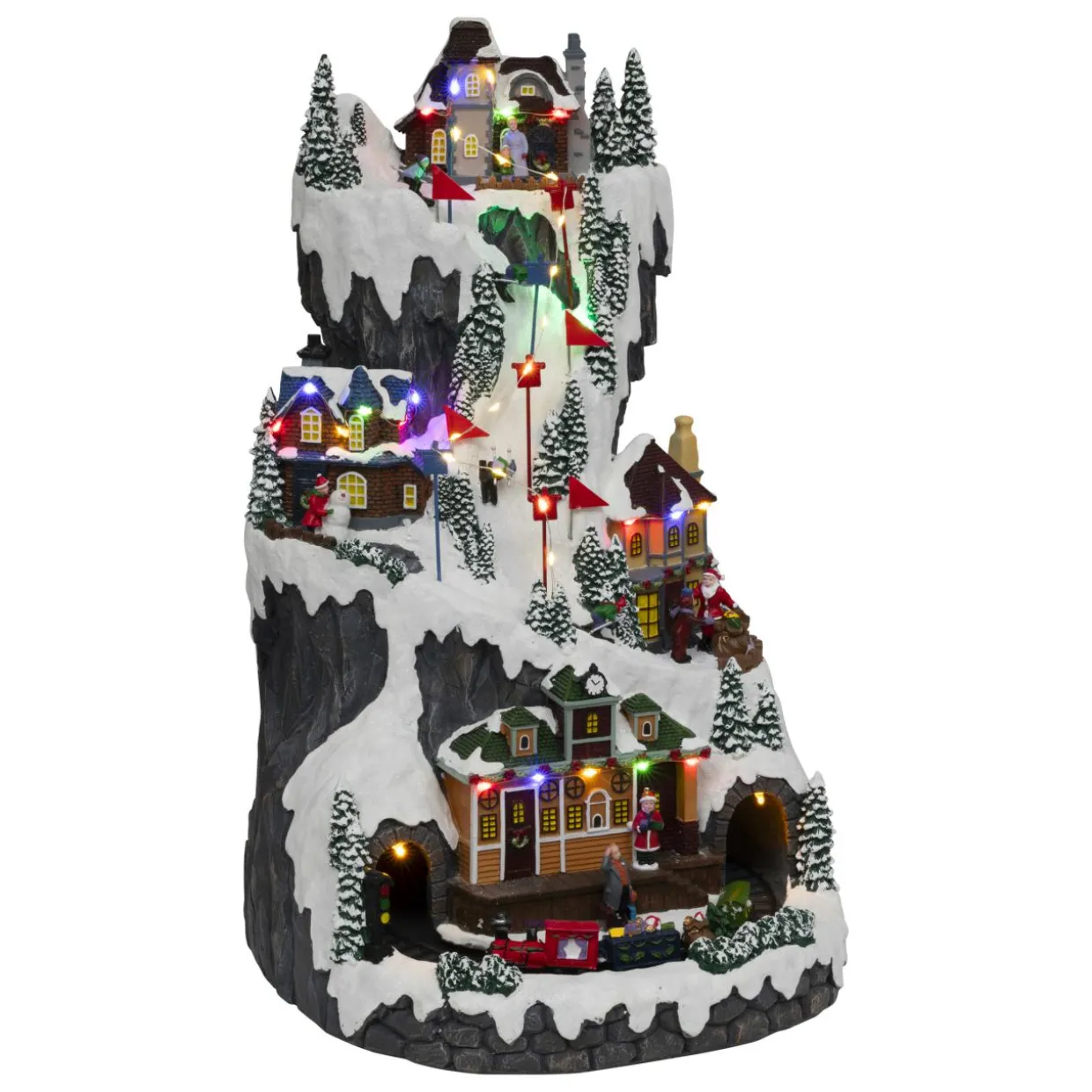 Village de Noël lumineux et animé (H52 cm) Piste de ski lumineuse
