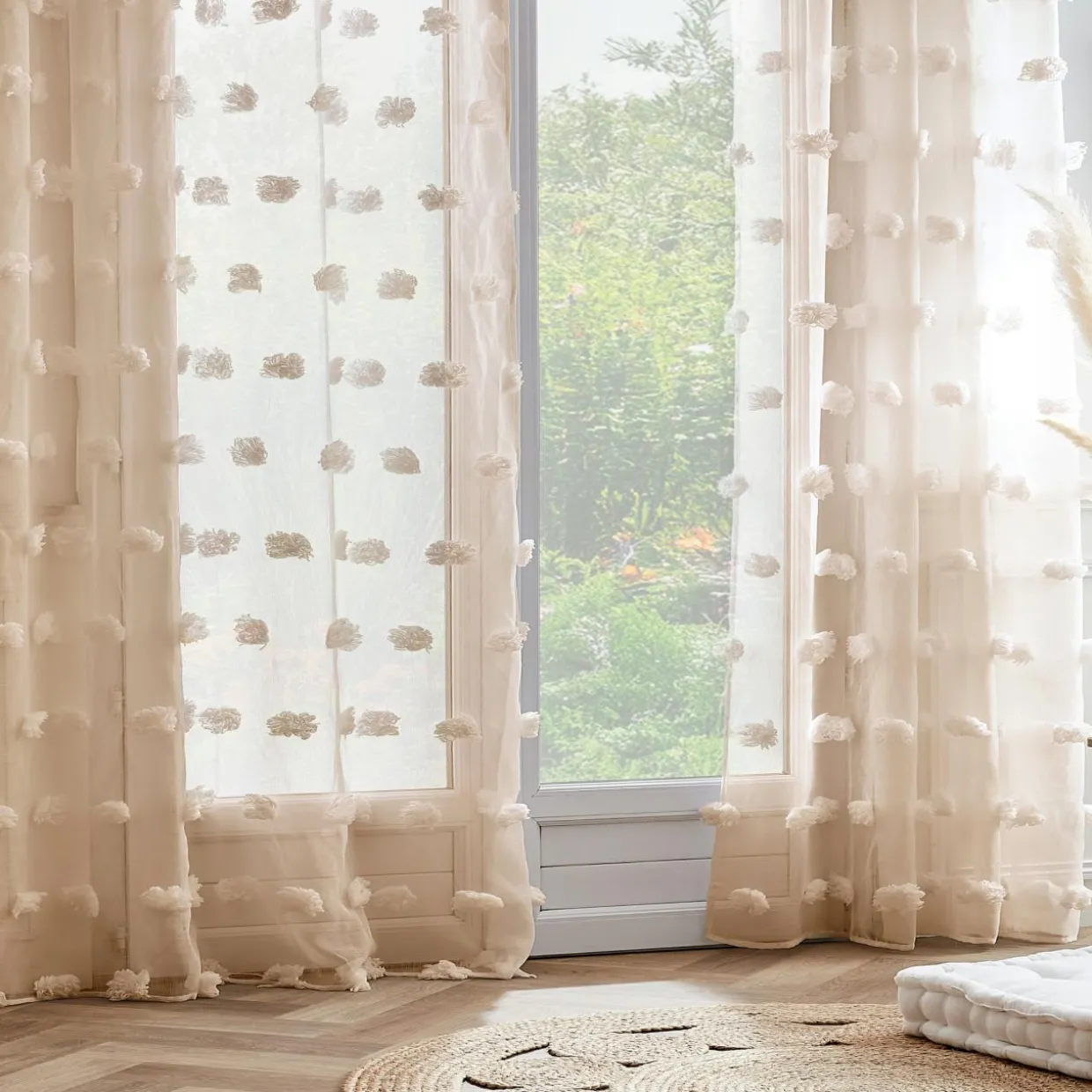 Voilage galon fronceur pompons (140 x 240 cm) Suzie Beige