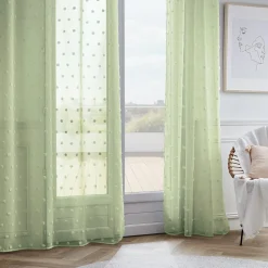 Voilage oeillets pompons (140 x 240 cm) Emie Vert d'eau